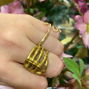 Brass Skelton Hand Ring Men’s or Woman’s Size 7.75